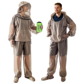 IC ICLOVER Mosquito Jacket, Bug Jacket with Hood, Pants, Mitts & Socks for Men Women, Mosquito Net Suits for Gardening Fishing Outdoor Full Body Protection from Bugs Fly Insets No-See-Ums (XXL)