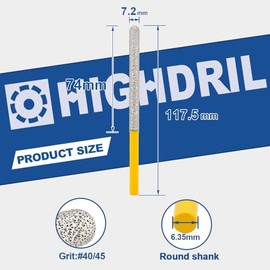 HIGHDRIL Broca de Diamante con Punta de Tuck, 2 Piezas de 4 5/8" de Largo X 1/4" de Punta de Diamante con Purpurina para Eliminación En Húmedo/Seco de Mortero Viejo, Moler/Dar Forma A Mampostería, Pie
