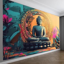 FENDROM Meditation Tapestry Gloden Buddha Zen Happiness Wall Hanging Large Tapestries Psychedelic Wall Art Decorations Bedroom Living Room Dorm