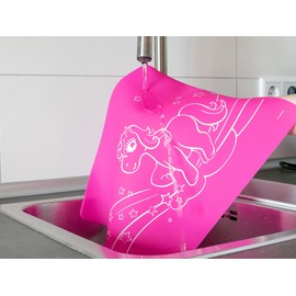Dinomio Platzdeckchen - Tischset aus Silikon für Kinder, Einhorn, rutschfest, abwaschbar, violett, 40 x 30 cm