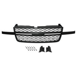 YHB Front Upper Black Grille for 2005 2006 2007 Chevy Silverado 1500, 1500HD,2500HD, 3500 - Front Honeycomb Mesh Style Grille