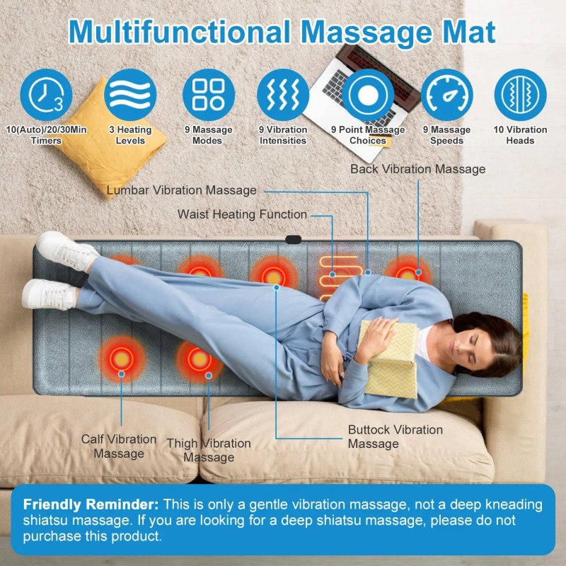 Full Body Electric Massage Mat with Heat Vibration Inflatable Head
