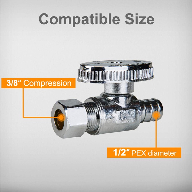 SUNGATOR 6-Piece Straight Stop Valves, 3/8" Compression X 1/2" PEX,