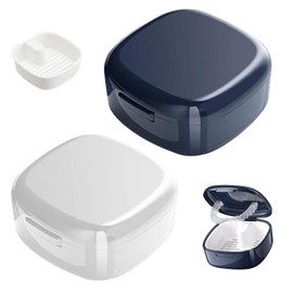 Pack of 2 Braces Box with Sieve, Denture Box, Portable Denture Box, Soaking Denture Box, for Storing Dentures, Dummies and Braces (White, Royal Blue)