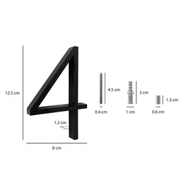 Black Floating Four Road Screw On House Number 12.5cm (4)