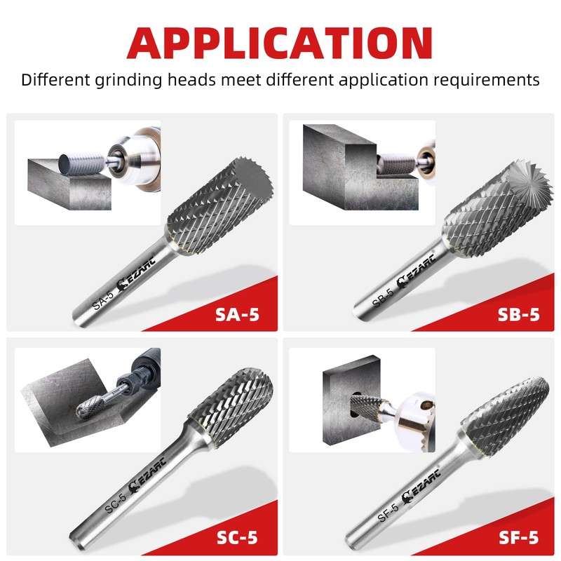 EZARC Tungsten Carbide Rotary Burr Bit, SF-5 Double Cut Carbide