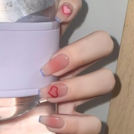 Liberte555 Nail Tip Heart Ballerina Medium Korean Girl Cute French False Nail Pink 1