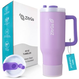 ZITRÜS 40 oz Tumbler with Handle and Straw | 100% Leakproof Insulated | 2 in 1 Sip Lid and Hidden Straw | Stainless Steel Travel Mug | Cup Holder Friendly | Non-Slip Sleeve (Violet, 40 oz)