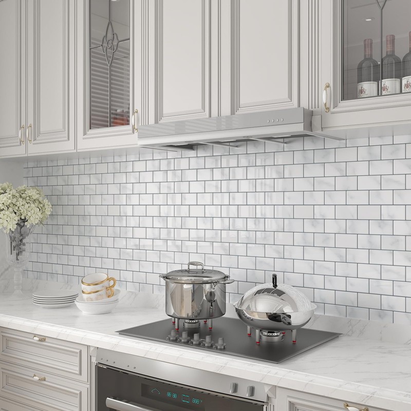 CHIHUT 12''x12'' White 3D Marble Peel and Stick Backsplash Tiles