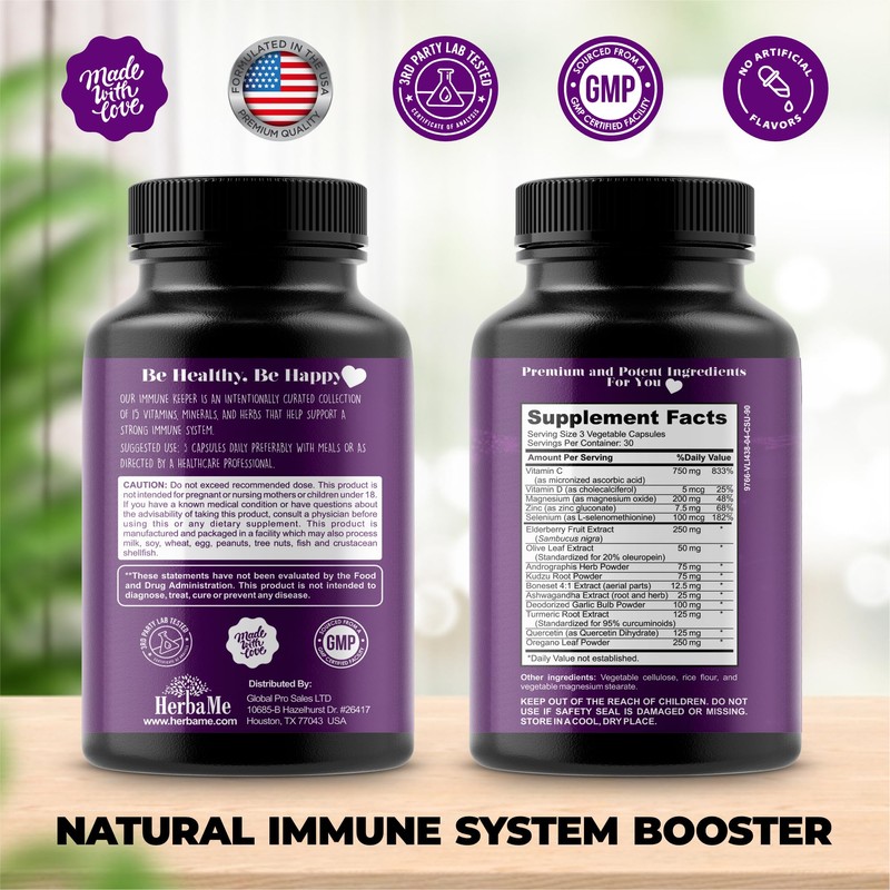 HerbaMe Advanced Immune System Booster 15 in 1 with Elderberry,