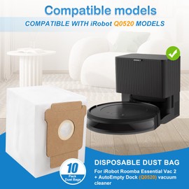Estelife 10 Pack Q0520 Dust Bags for iRobot Roomba Vacuum 2 Q0520 Essential Robot Vacuum Cleaner, Compatible with Auto-Empty Dock, 2.8L Large Capacity Replacement Disposable Vacuum Bags