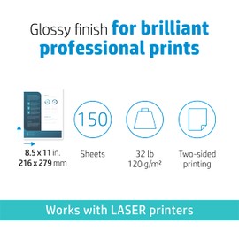 HP HP Everyday Business Paper, Glossy, 8.5x11 in, 32 lb, 150 sheets, works with laser printers (4WN08A)