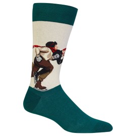 Hot Sox Men's Norman Rockwell Collection Crew Socks, Ice Skating Race (Off-White), Shoe Size: 6-12