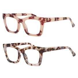 Hubeye 2 Pack Retro Oversized Blue Light Filter Glasses Square Frame Anti Blue Light Computer Reader Fashion Women Glasses