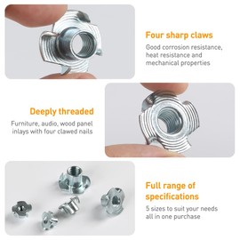 BOUMVID Einschlagmuttern M6 X 9mm, 50 Stück Einschlagmutter Schlagmuttern Gewindeeinsatz, DIN 6930 / ISO 6930g Kohlenstoffstahl Einschraubmutter mit 4 Einschlagspitzen für Holz Kunststoff