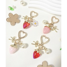 Rikhiua Strawberry Bag Charm Keychain Bow Purse Charm Key Chain Accessories for Women Handbag Christmas Birthday Gift (Red8)