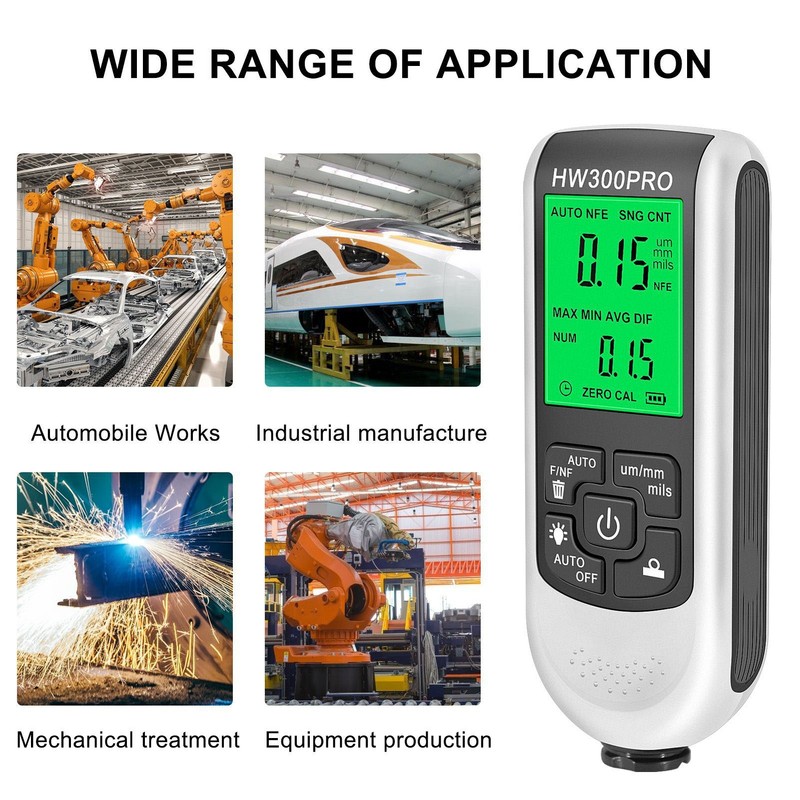 Paint Mil Thickness Gauge High Accuracy HD Backlit Display Anti