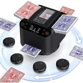 Automatic Card Shuffler and Dealer 2-in-1, 2 Deck 360° Rotating Dealing Machine for 12 Players, 4 Drawing Remotes, Rechargeable Playing Card Shuffler Machine for UNO, Poker, Phase 10