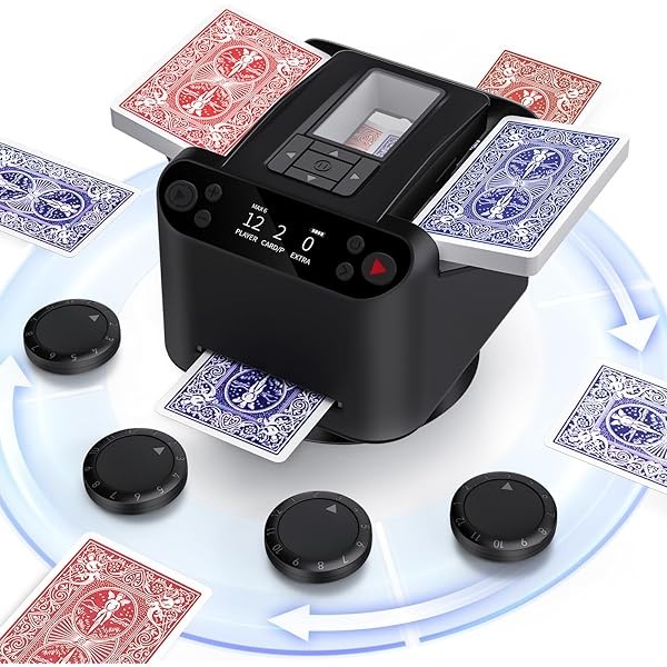 Automatic Card Shuffler and Dealer 2-in-1, 2 Deck 360° Rotating