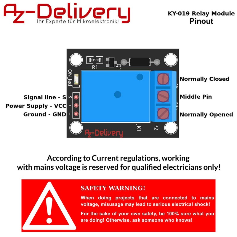 AZDelivery 1-relay, 5V, KY-019 Parent relay