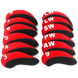 BIG TEETH Golf Iron Club Head Covers Men 12Pcs Set for Right-hand 3-9.PW.AW.SW.LW.LW Neoprene Headcovers Protector with Number Tag Gift (Red&Black)