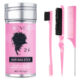 Hair Wax Stick+Hair brush Set, Flexible Hold Fly Away Hair Tamer, Slick Back Hair Cream/Gel for Sleek Ponytail, Smooth Flyaways & Frizz, Non-Greasy Hair Styling Accessorie Pomade/Balm,75g