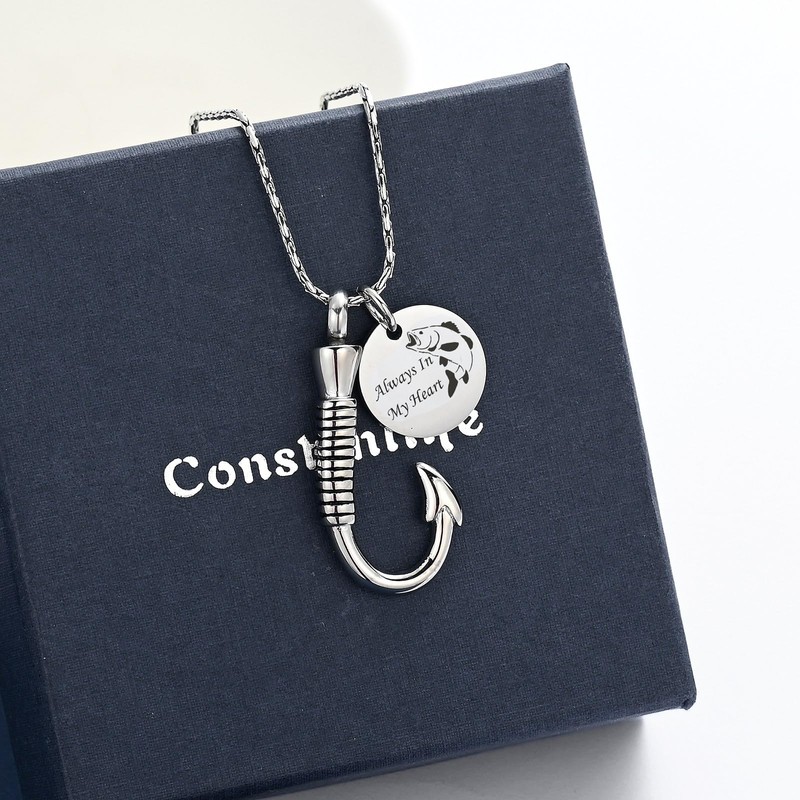 Cremation Jewelry for Ashes Urn Memorial Necklace Fish Hook Design