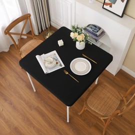 Cstalstal Fitted Square Table Cover 34x34 Inch, Elastic Stretch Spandex Tablecloth Card Folding Table Top Cover for Dining Picnic Patio Outdoor Party Tables, Black