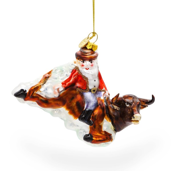 Daring Santa Riding a Bull on The Rodeo Blown Glass