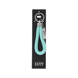 Depesche 11807-078 Keyring with Round Fabric Loop and Metal Pendant with Happy Lettering Turquoise