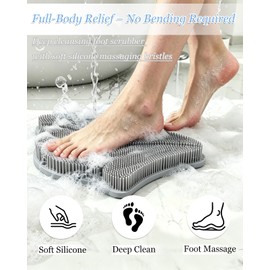2026 New Upgrade – Shower Foot Scrubber Mat with Strong Suction Cups, 3D Silicone Foot Washer for Shower & Back Washing, Deep Exfoliating Massage Feet Cleaner, Non-Slip for Floor, Tile, Glass (Grey)
