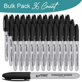 EXTRIC Permanent Markers Black, 36 Count Fine Point Markers, Quick Drying, Works on Wood, Paper, Plastic, Metal and Glass, for Home, Office and School use