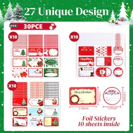 Christmas Gift Tags, 90PC Christmas Stickers Labels for DIY Gift Decoration, Christmas Name Labels Self Adhesive Xmas Gift Tag, Holiday Labels for Gifts Santa, Snowman, Tree, Present Name Labels