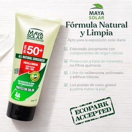Maya Solar. Bloqueador Solar Corporal. 100% Ingredientes Naturales Minerales SPF 50+ Uso Diario 204 ml
