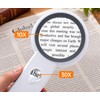 30X/10X LED Magnifying Glass for Reading – Foldable Handle and
