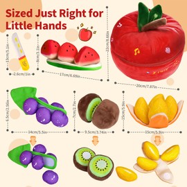 Colmena Sensorial Montessori para Bebés Niños con característica musical, corte de frutas de peluche Jugar alimentos con Rattle, Squeaker, Beeps, texturas tejidos arrugados, Regalos de bebé de Navidad