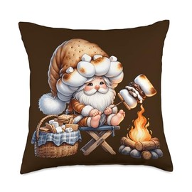 Cool Camping Gnome Smores Cookies For Camper Funny Hiking Throw Pillow