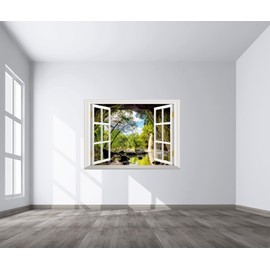 Fightal - Landscape Fake Window Wall Sticker Mural Wall Decal Stick and Peel - 80"x58"