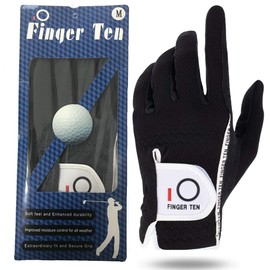 Finger Ten Golf Gloves for Men All Weather 1 Left Hand / Gripper Non-Slip Soft Golf Fiber Fit Velcro Sweat Proof Multifunction Black Ash Grey Green 22 23 24 25 26 27 (25, 1 Left Hand-Black)