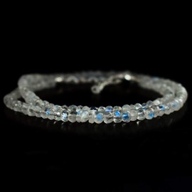 Gempires Natural Rainbow Moonstone Choker Necklace, Faceted Round Beads, June Birthstone Necklace, Gift For Women, 16 + 2 Inch Adjustable Silver Plated Chain (Rainbow Moonstone)