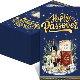 100Pcs Happy Passover Napkins - Passover Party Decorations Jewish Festival Theme Supplies Disposable Luncheon Dinner Napkins 7.8" x4.3" for Home Office Kitchen Table Decor