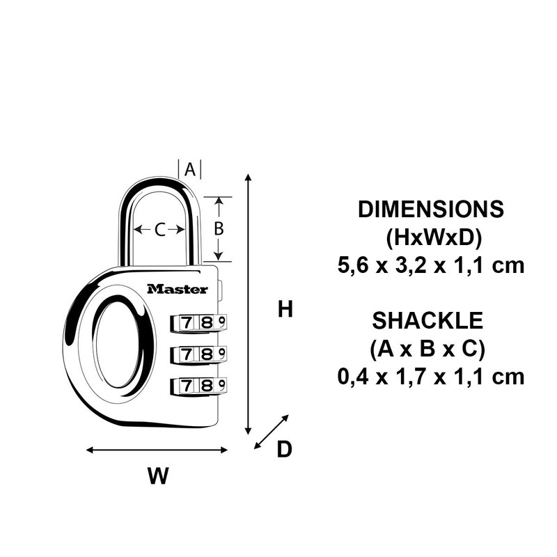 Master Lock 633EURD Zahlenschloss mit Zinkgehäuse, Zufällige Farbe, 5,6 x