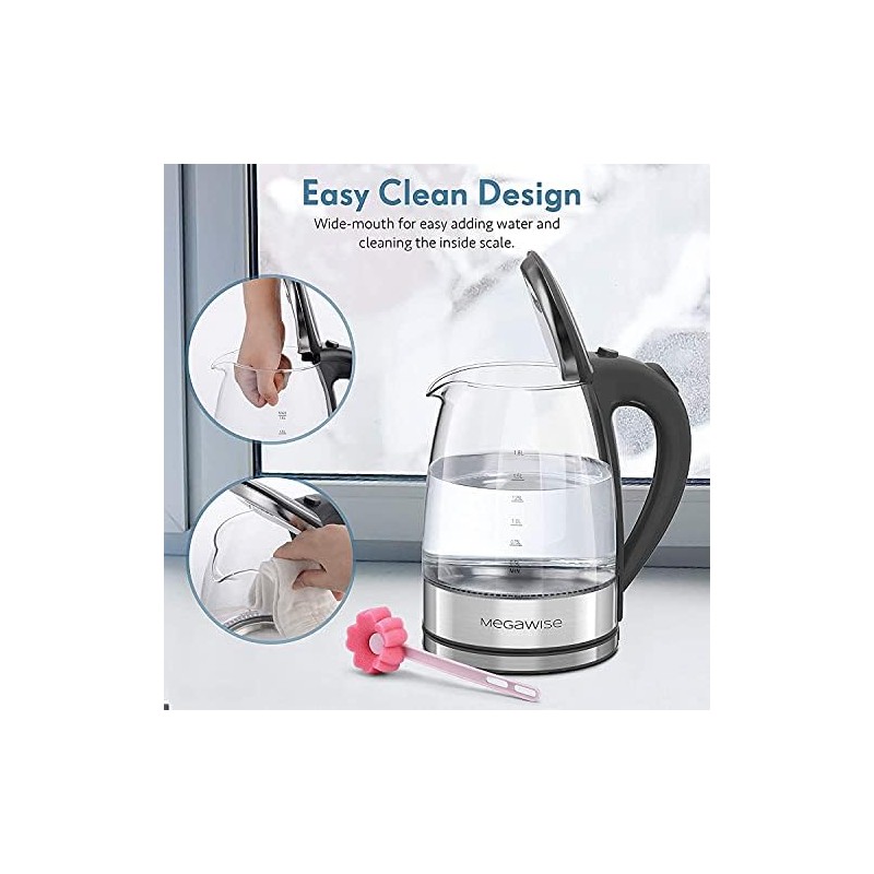 Megawise Electric Glass Kettle with Auto Shut-Off, 1.8L Capacity, 1000W
