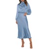 Women's Elegant Long Sleeve Satin Dress Mock Neck Elastic Waist