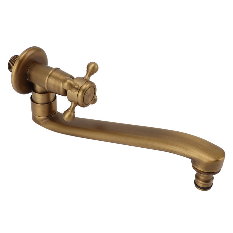 Antique Garden Faucet with Extended Spout Antifreezing Copper Wall Mount