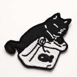 Patch Cat and Bait Bag Iron on Cute Cat Embroidered Patch with Instruction Manual (Japanese ) (Black)
