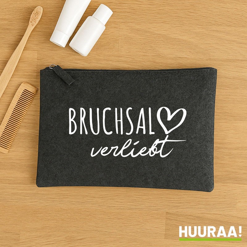 Huuraa Kulturbeutel Bruchsal verliebt Geschenk 1 Liter Charcoal Filz Bruchsal