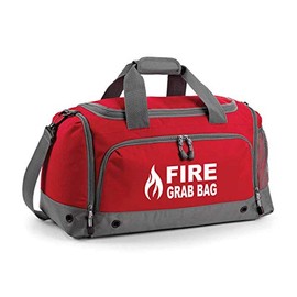 Printed School Evacuation Fire Grab Bag with Flame Logo Graphic - Red Emergency Kit & Documents 30 Litre Holdall Bag