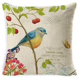 BAOKU Birds flowers Pattern Cushions Cover Cushions Pillow Covers Set of 4 Home Decorative for Sofa Linen Square Outside Office 18x18 Inch 45x45cm