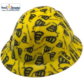 Texas America Safety Company Don't Tread on Me Yellow Hydro Dipped Full Brim Hard Hat with Ratchet Suspension - 4PT Suspension